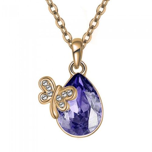 Collier Goutte Et Papillon Strass Doré Femme Couleur Violet