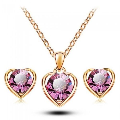 Parure Coeur Et Strass Doré Rose Femme Couleur Rose