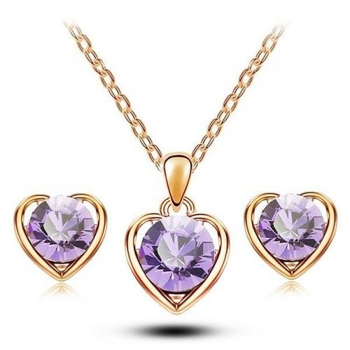 Parure Coeur Et Strass Doré Rose Femme Couleur Violet