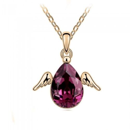 Collier Goutte Ailes D'ange Doré Femme Couleur Violet