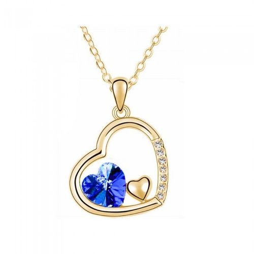 Collier 3 Coeurs Strass Doré Femme Couleur Bleu Roi