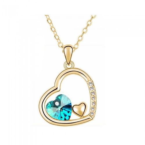 Collier 3 Coeurs Strass Doré Femme Couleur Bleu Turquoise
