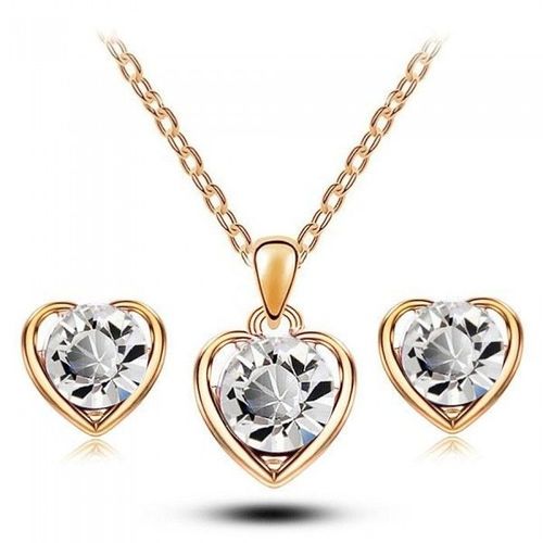 Parure Coeur Et Strass Doré Rose Femme Couleur Blanc