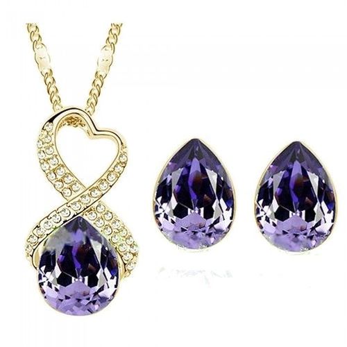 Parure Goutte Et Coeur Croisé Cristal Strass Doré Femme Couleur Violet