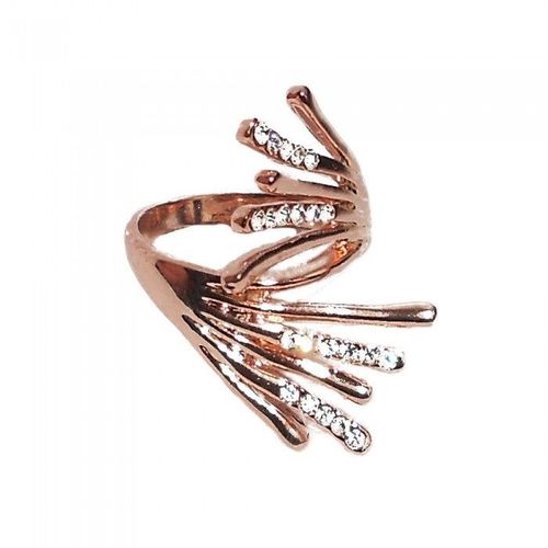Bague Deux Mains Strass Dorée Rose Femme