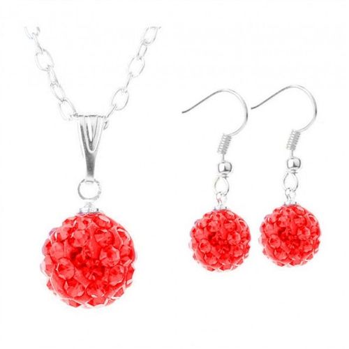 Parure Argentée Boule Strass Shamballa Femme Couleur Rouge