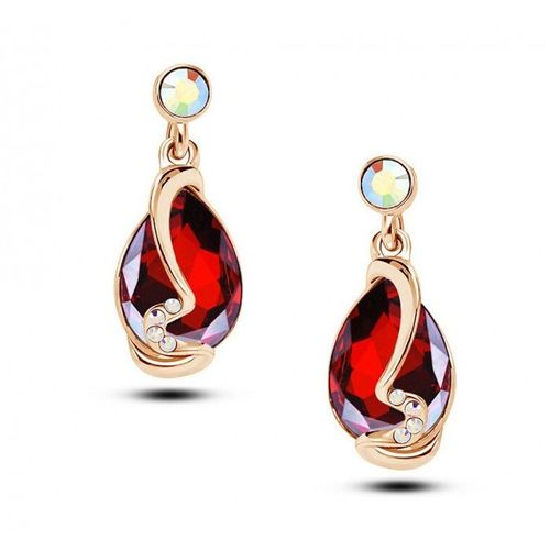 Boucles D'oreilles Goutte Strass Reflets Multicolores Doré Femme Couleur Rouge