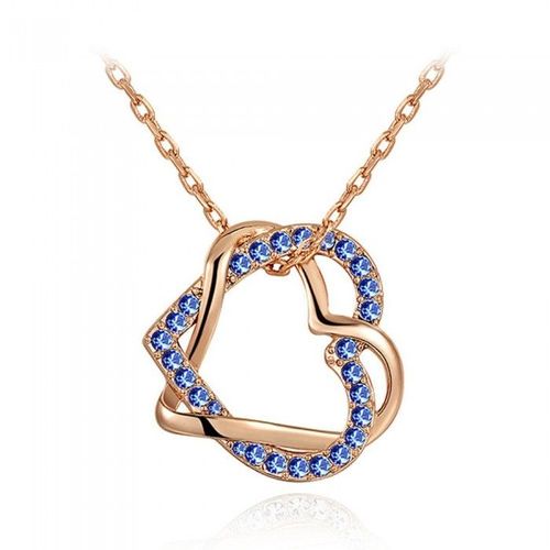 Collier Coeurs Enlacés Serti De Strass Doré Rose Femme Couleur Bleu Roi