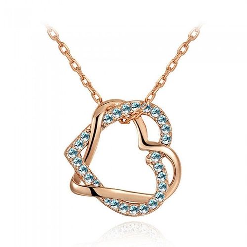 Collier Coeurs Enlacés Serti De Strass Doré Rose Femme Couleur Bleu Turquoise
