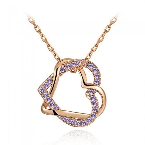 Collier Coeurs Enlacés Serti De Strass Doré Rose Femme Couleur Violet