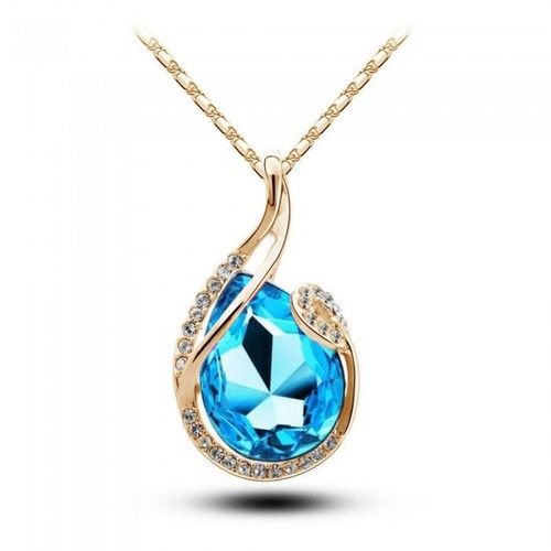 Collier Goutte Serti De Strass Doré Femme Couleur Bleu Turquoise