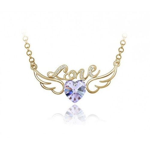 Collier Ailes D'ange Love Coeur Strass Doré Femme Couleur Violet
