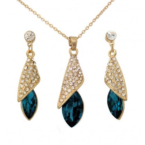 Parure Sertie De Strass Tombante Doré Femme Couleur Bleu Turquoise