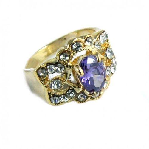 Bague Dorée Oxyde De Zirconium Violet Et Strass Femme