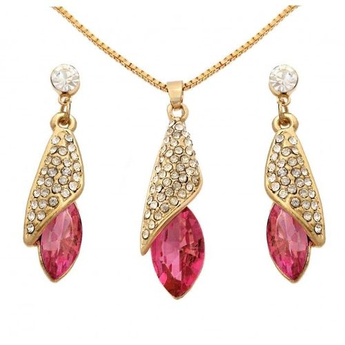 Parure Sertie De Strass Tombante Doré Femme Couleur Rose