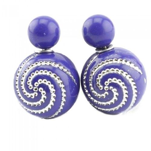 Boucles D'oreilles Double Perle Spirale Argentée Femme Couleur Bleu Roi