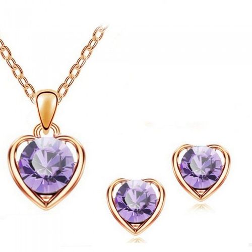 Parure Coeur Strass Doré Femme Couleur Violet