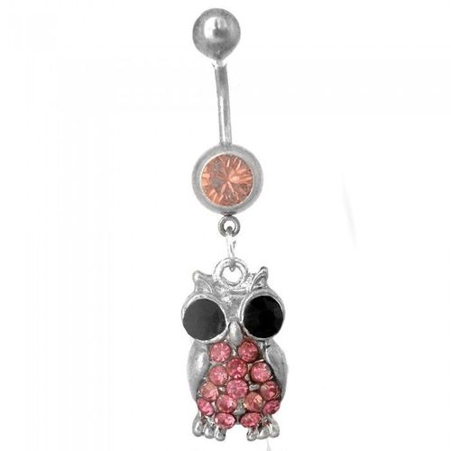 Piercing Nombril Hibou Strass Femme Couleur Rose