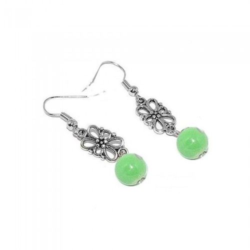 Boucles D'oreilles Fantaisie Fleur Perle Couleur Vert Femme Couleur Vert
