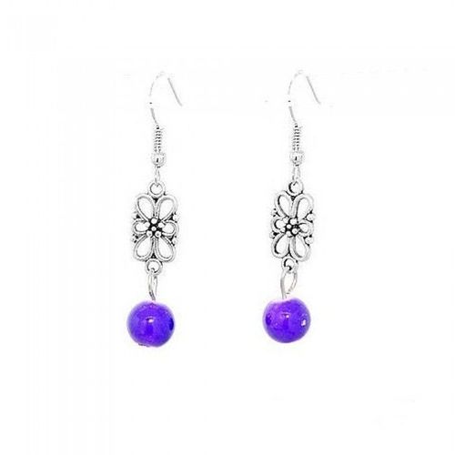 Boucles D'oreilles Fantaisie Fleur Perle Couleur Vert Femme Couleur Violet