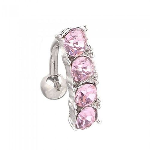 Piercing Nombril Inversé 4 Strass Acier Inoxydable Femme Couleur Rose