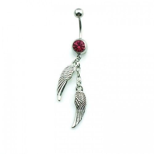 Piercing Nombril Plume Strass Acier Chirurgical Femme Couleur Rose