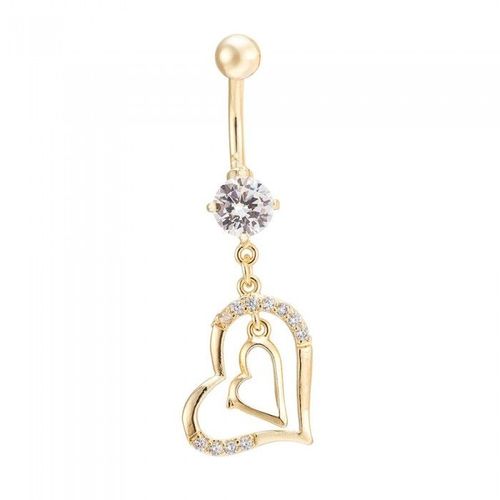 Piercing Nombril Oxyde De Zirconium 2 Coeurs Acier Chirurgical Doré Femme Couleur Blanc