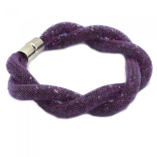 Bracelet Tressé Filet Serti De Cristaux Fermoir Magnétique Femme Couleur Violet