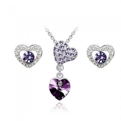 Parure Coeurs Strass Argentée Femme Couleur Violet