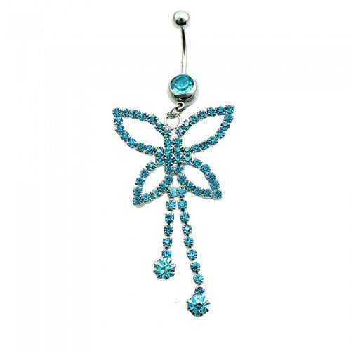 Piercing Nombril Papillon Strass Acier Chirurgical Femme Couleur Bleu Turquoise