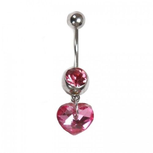 Piercing Nombril Coeurs Cristal Acier Inoxydable Femme Couleur Rose