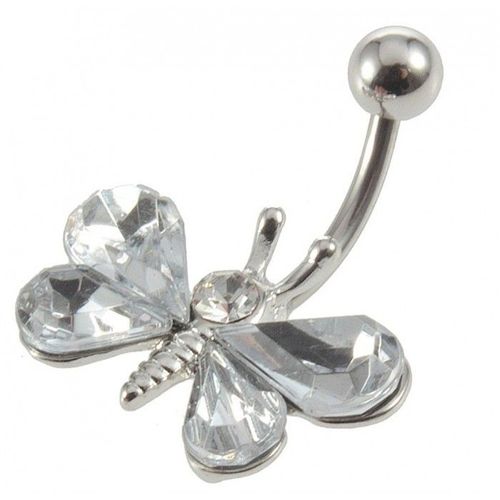 Piercing Nombril Papillon Strass Acier Inoxydable Femme Couleur Blanc