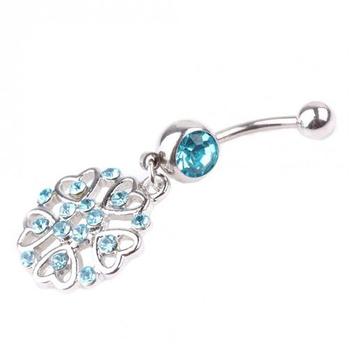 Piercing Nombril Cercle De Coeurs Strass Acier Inoxydable Femme Couleur Bleu Turquoise