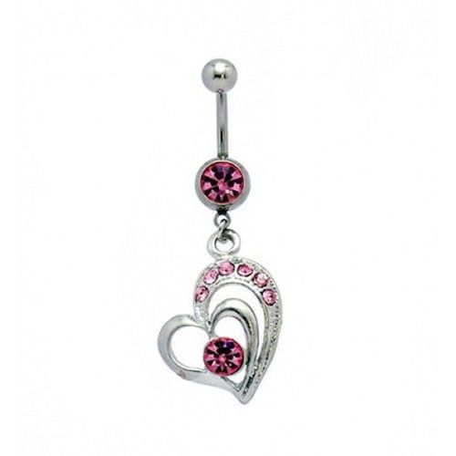 Piercing Nombril Coeur Strass Acier Chirurgical Femme Couleur Rose