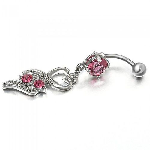 Piercing Nombril Coeur Strass Acier Chirurgical Femme Couleur Rose