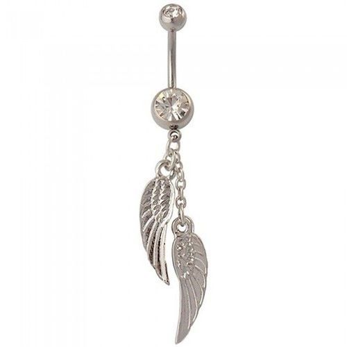 Piercing Nombril Plume Strass Acier Chirurgical Femme Couleur Blanc