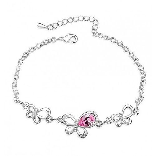 Chaîne De Cheville Papillons Cristal Argenté Femme Couleur Rose