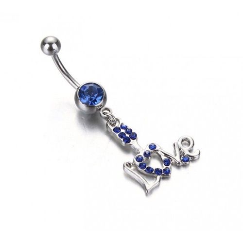 Piercing Nombril Love Strass Acier Inoxydable Femme Couleur Bleu Roi