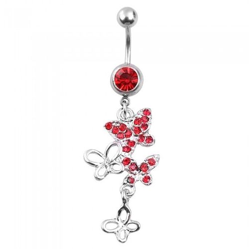 Piercing Nombril Papillon Strass Acier Inoxydable Femme Couleur Rouge
