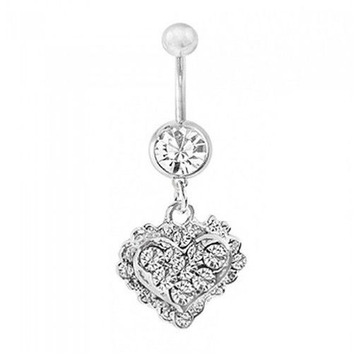 Piercing Nombril Coeur Strass Rose Acier Chirurgical Femme Couleur Blanc