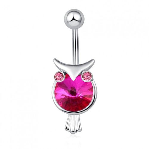 Piercing Nombril Hibou Strass Acier Inoxydable Femme Couleur Rose