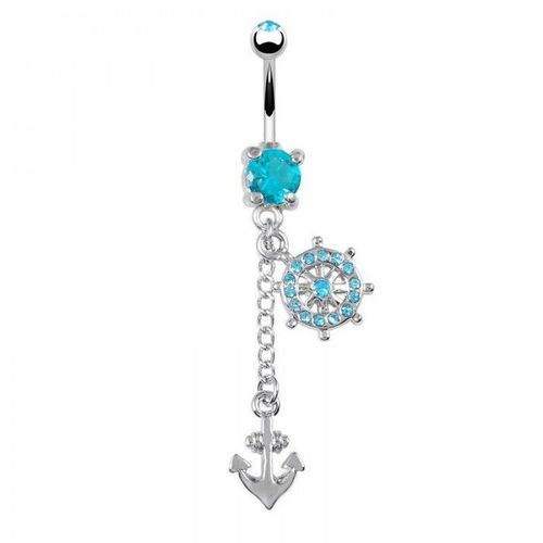 Piercing Nombril Marin Strass Ancre Acier Inoxydable Femme Couleur Bleu Turquoise