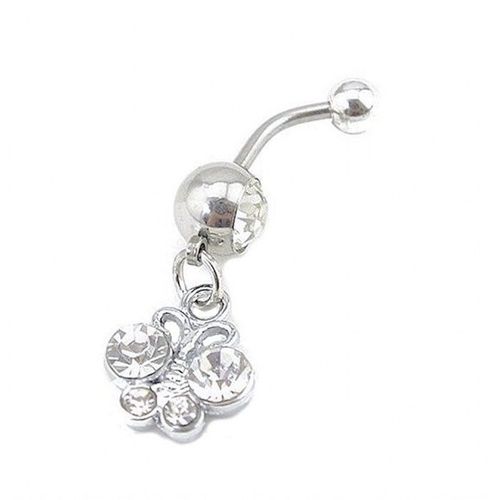Piercing Nombril Petit Papillon Strass Acier Inoxydable Femme Couleur Blanc