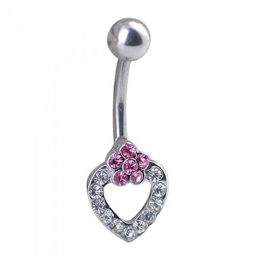 Piercing Nombril Coeur Strass Acier Inoxydable Femme Couleur Rose