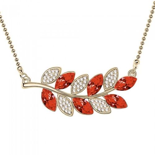 Collier Feuille De Laurier Strass Doré Femme Couleur Orange