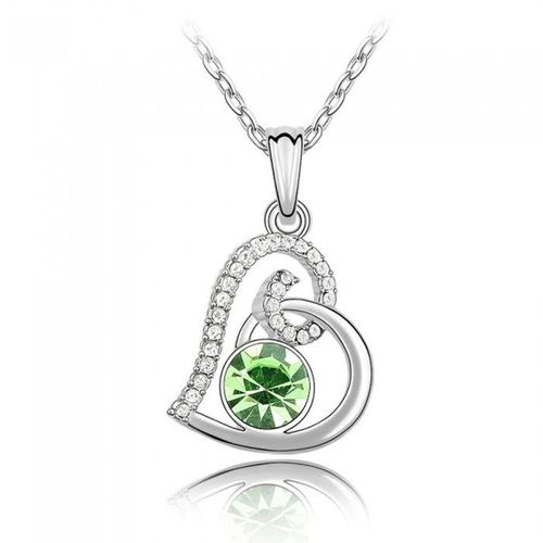 Collier Coeur Strass Argenté Femme Couleur Vert