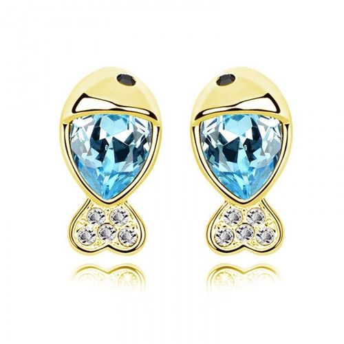 Boucles D'oreilles Petits Poissons Strass Doré Femme Couleur Bleu Turquoise