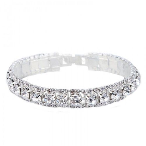 Bracelet Élégant Argenté 3 Rangs Strass Femme Couleur Blanc