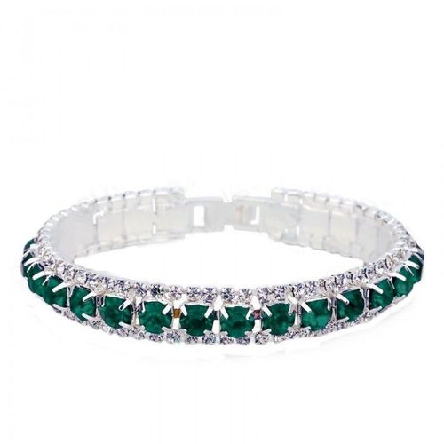 Bracelet Élégant Argenté 3 Rangs Strass Femme Couleur Vert