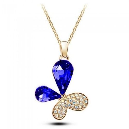Collier Papillon Strass Doré Femme Couleur Bleu Roi